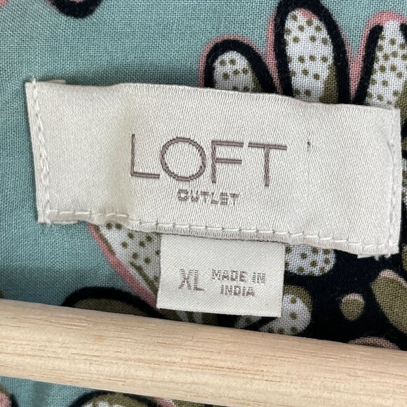 Loft Outlet Womens XL Floral V Neck Blouse Blue Multicolor Shirt Top - Picture 3 of 10